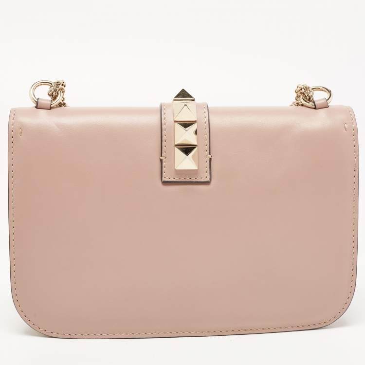 Pre Owned Valentino Pink Leather Medium Rockstud Glam Lock Flap Bag