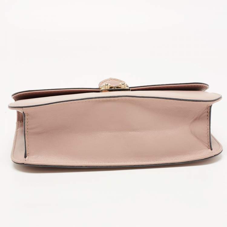 Pre Owned Valentino Pink Leather Medium Rockstud Glam Lock Flap Bag