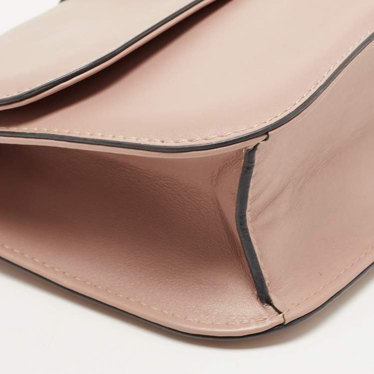 Pre Owned Valentino Pink Leather Medium Rockstud Glam Lock Flap Bag