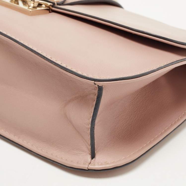 Pre Owned Valentino Pink Leather Medium Rockstud Glam Lock Flap Bag