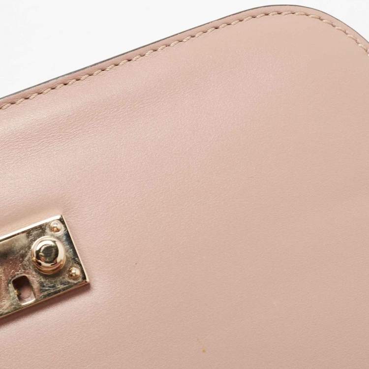 Pre Owned Valentino Pink Leather Medium Rockstud Glam Lock Flap Bag