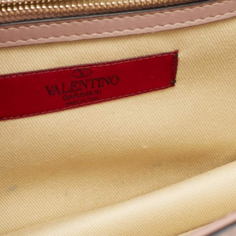 Pre Owned Valentino Pink Leather Medium Rockstud Glam Lock Flap Bag