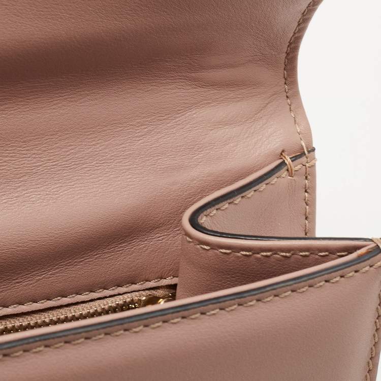 Pre Owned Valentino Pink Leather Medium Rockstud Glam Lock Flap Bag