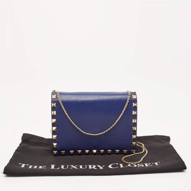 Pre Owned Valentino Blue Leather Rockstud Mini Chain Crossbody Bag 