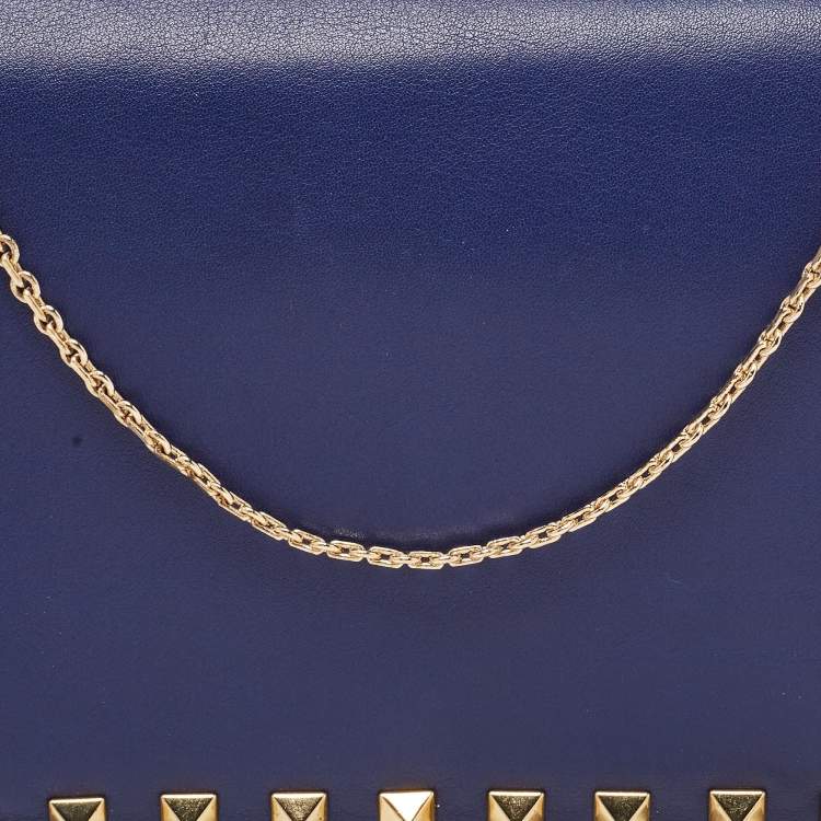 Pre Owned Valentino Blue Leather Rockstud Mini Chain Crossbody Bag 