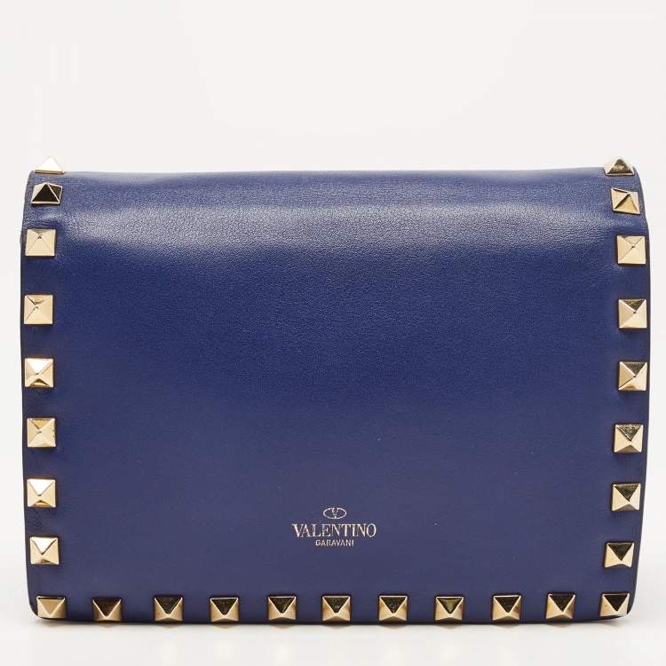 Pre Owned Valentino Blue Leather Rockstud Mini Chain Crossbody Bag 