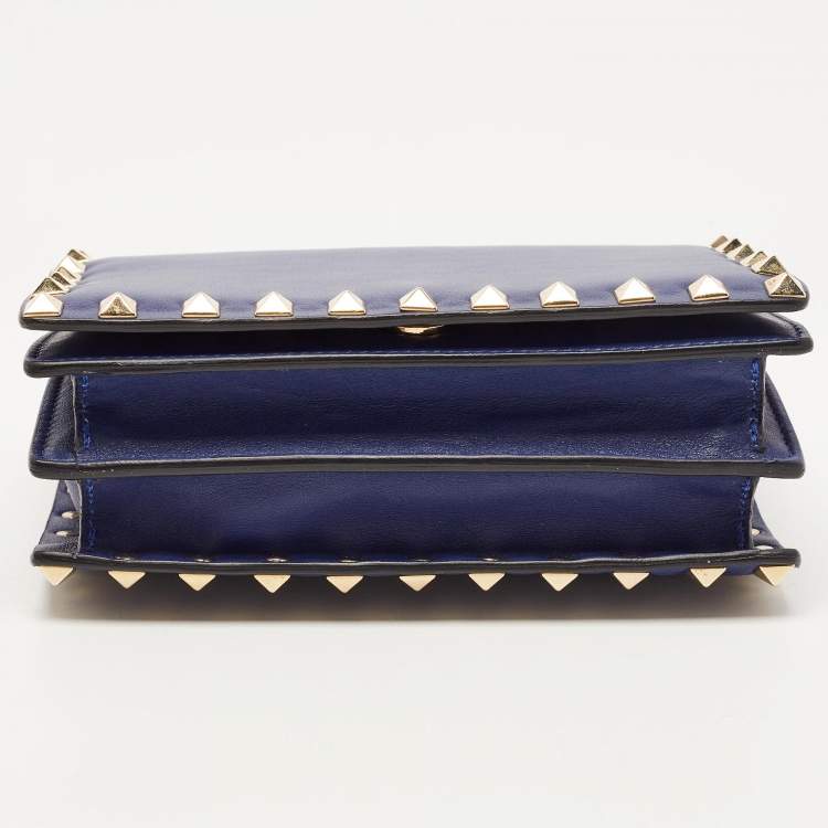 Pre Owned Valentino Blue Leather Rockstud Mini Chain Crossbody Bag 