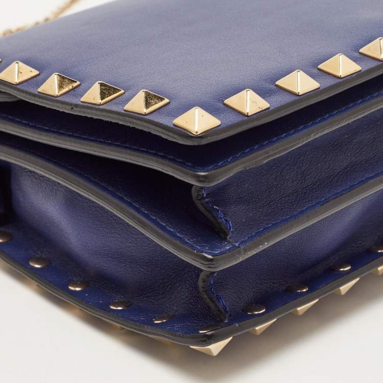 Pre Owned Valentino Blue Leather Rockstud Mini Chain Crossbody Bag 