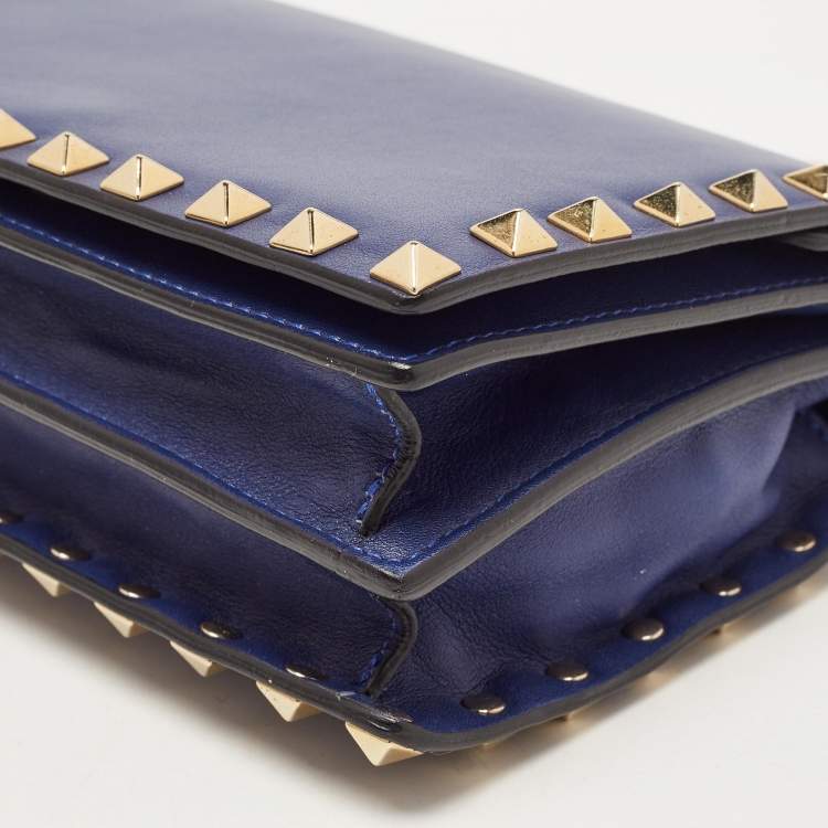 Pre Owned Valentino Blue Leather Rockstud Mini Chain Crossbody Bag 
