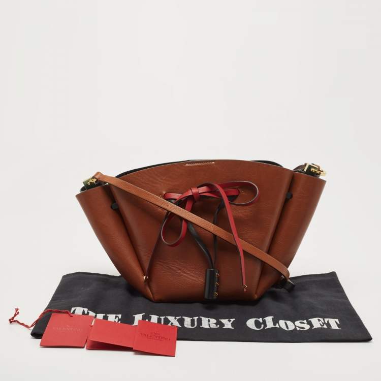 Pre Owned Valentino Brown/Black Leather VLogo Bucket Bag