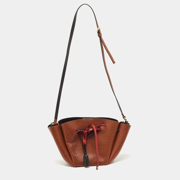 Pre Owned Valentino Brown/Black Leather VLogo Bucket Bag