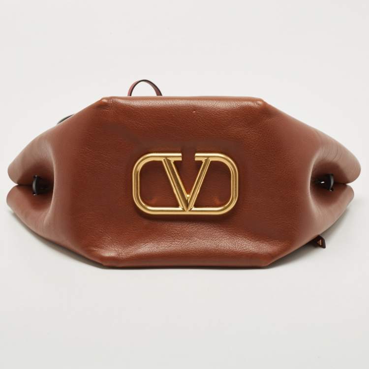 Pre Owned Valentino Brown/Black Leather VLogo Bucket Bag