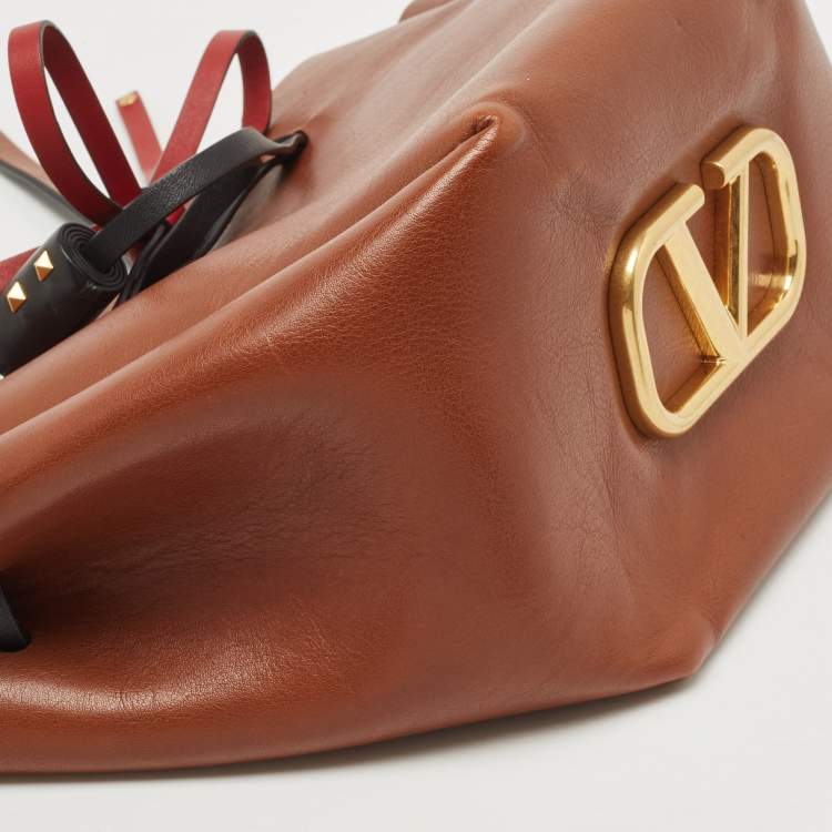 Pre Owned Valentino Brown/Black Leather VLogo Bucket Bag