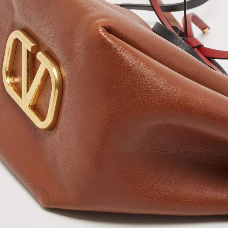 Pre Owned Valentino Brown/Black Leather VLogo Bucket Bag
