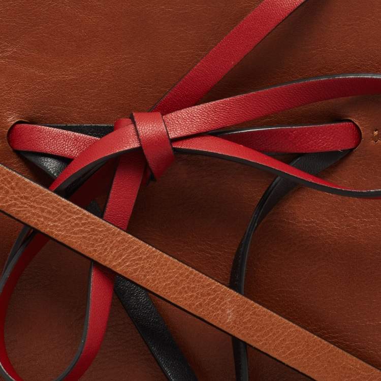 Pre Owned Valentino Brown/Black Leather VLogo Bucket Bag