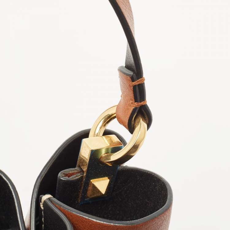 Pre Owned Valentino Brown/Black Leather VLogo Bucket Bag