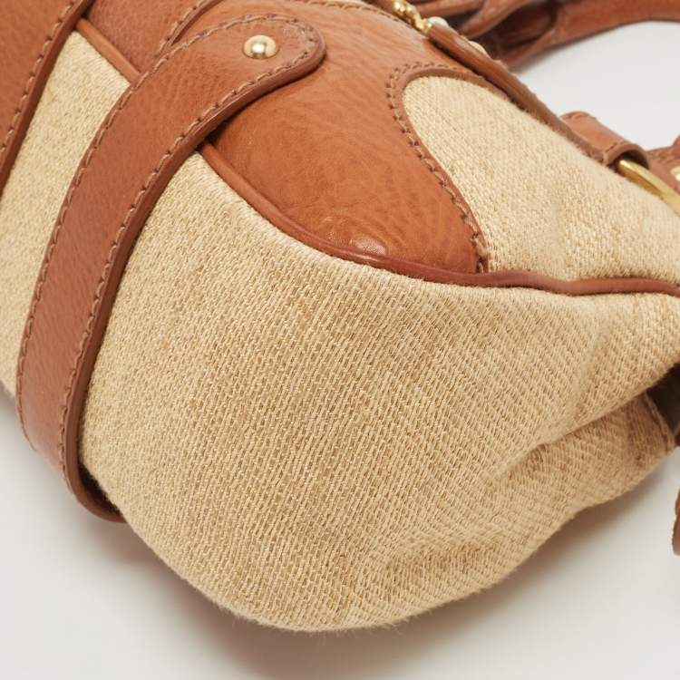 Pre Owned Valentino Brown/Natural Jute and Leather Catch Satchel
