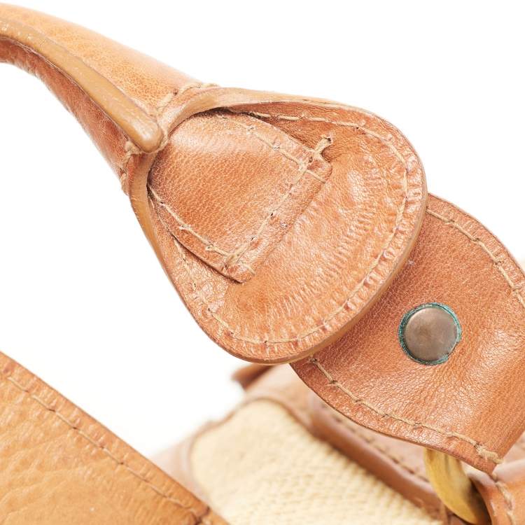 Pre Owned Valentino Brown/Natural Jute and Leather Catch Satchel