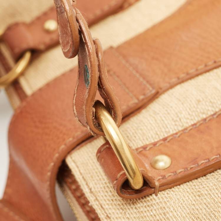 Pre Owned Valentino Brown/Natural Jute and Leather Catch Satchel