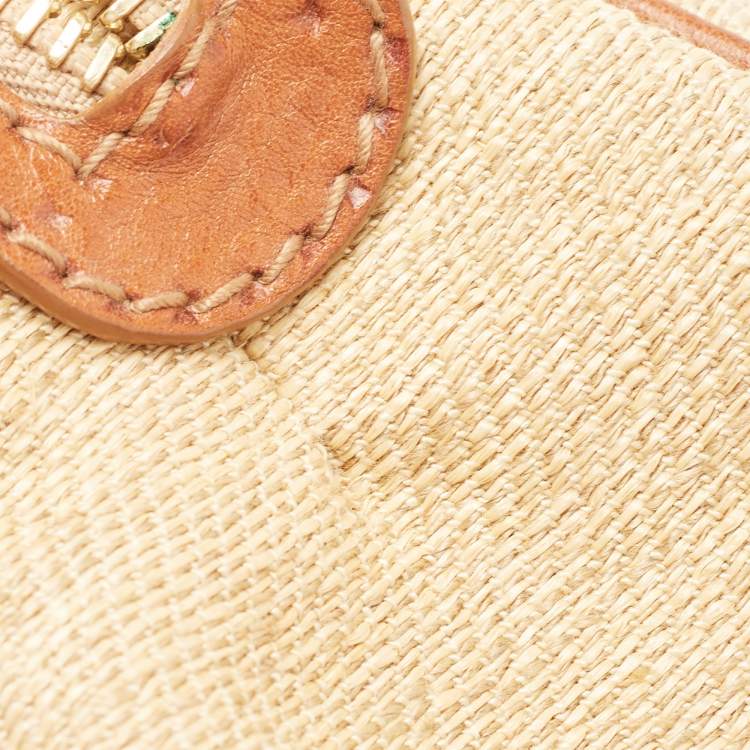 Pre Owned Valentino Brown/Natural Jute and Leather Catch Satchel