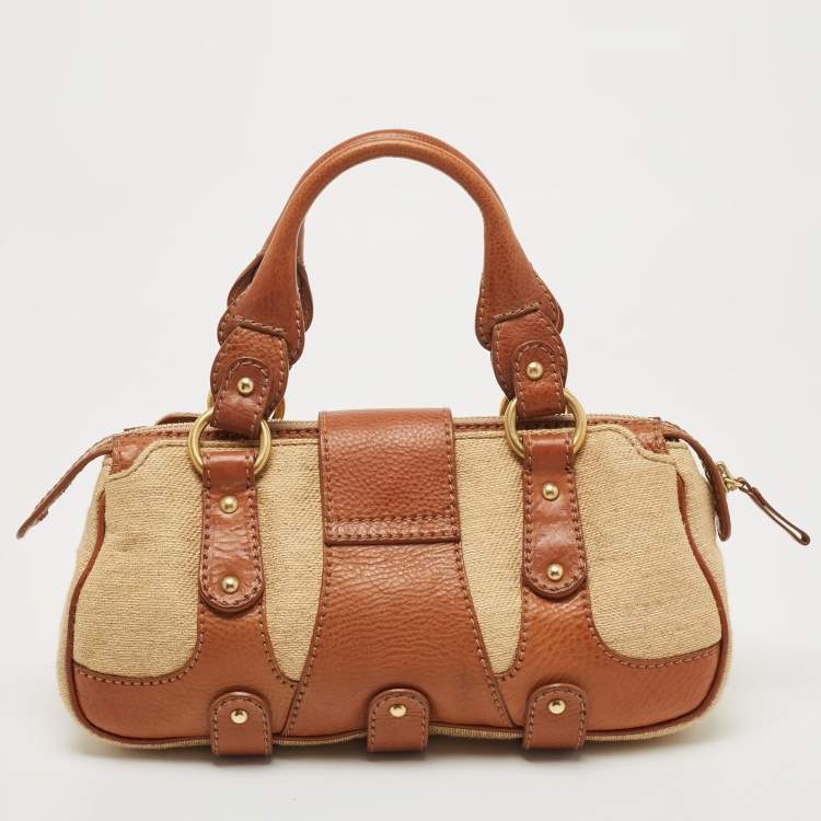 Pre Owned Valentino Brown/Natural Jute and Leather Catch Satchel