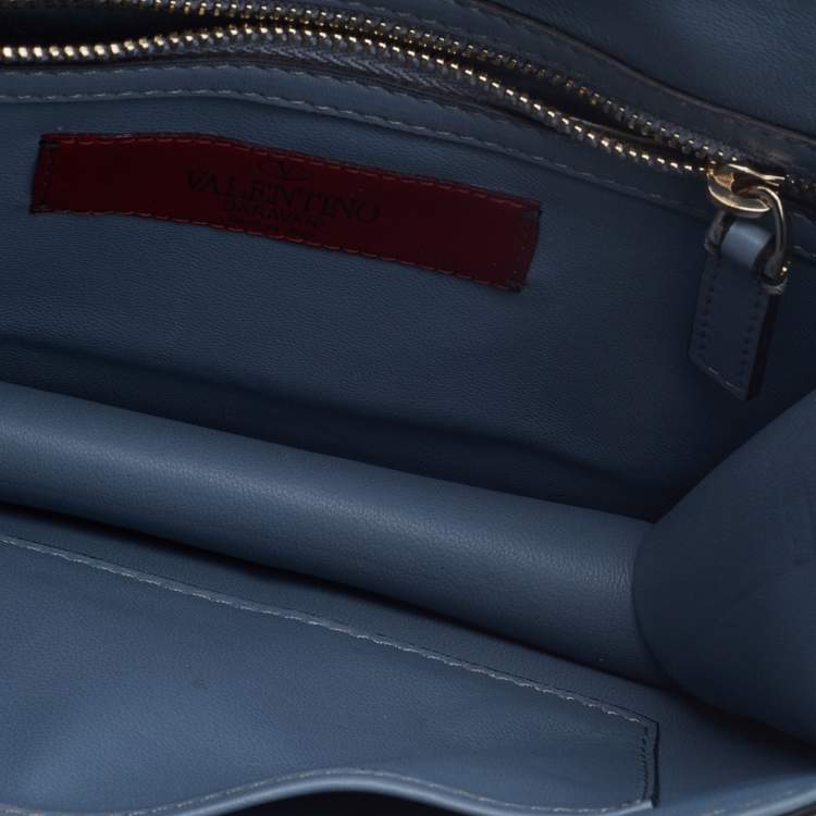 Pre Owned Valentino Blue Leather Small Crystal Embellished Glam Lock Rockstud Shoulder Bag
