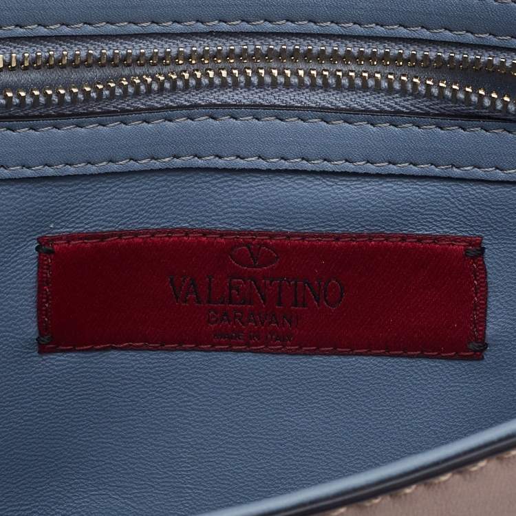 Pre Owned Valentino Blue Leather Small Crystal Embellished Glam Lock Rockstud Shoulder Bag