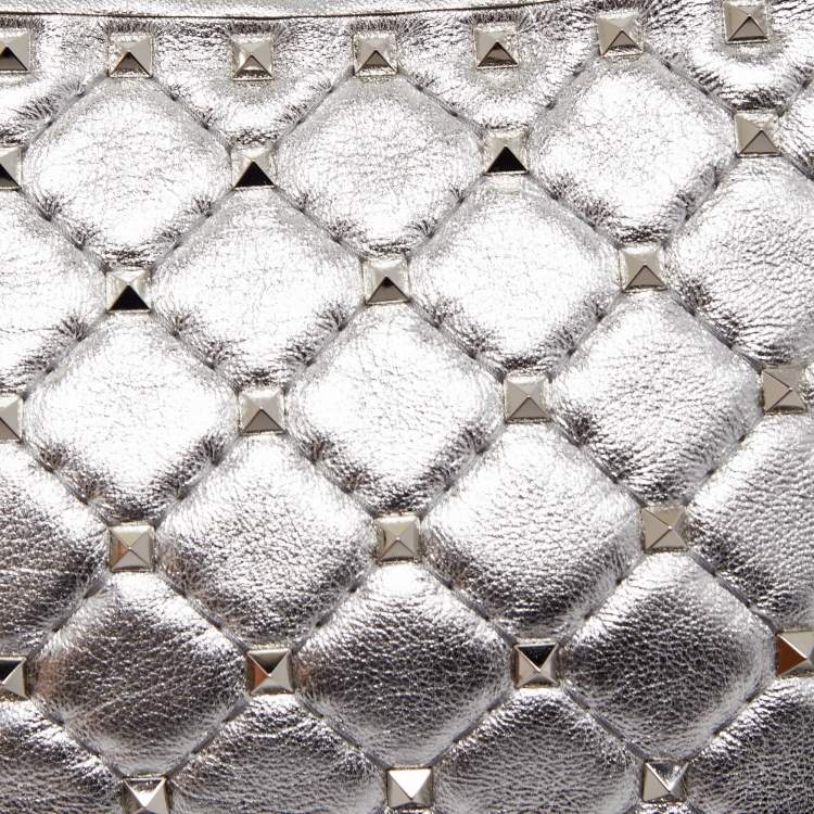 Pre Owned Valentino Silver Quilted Leather Rockstud Spike Camera Crossbody Bag