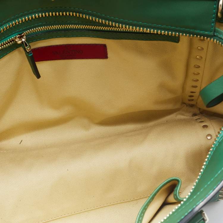Pre Owned Valentino Green Leather Small Rockstud Trapeze Tote