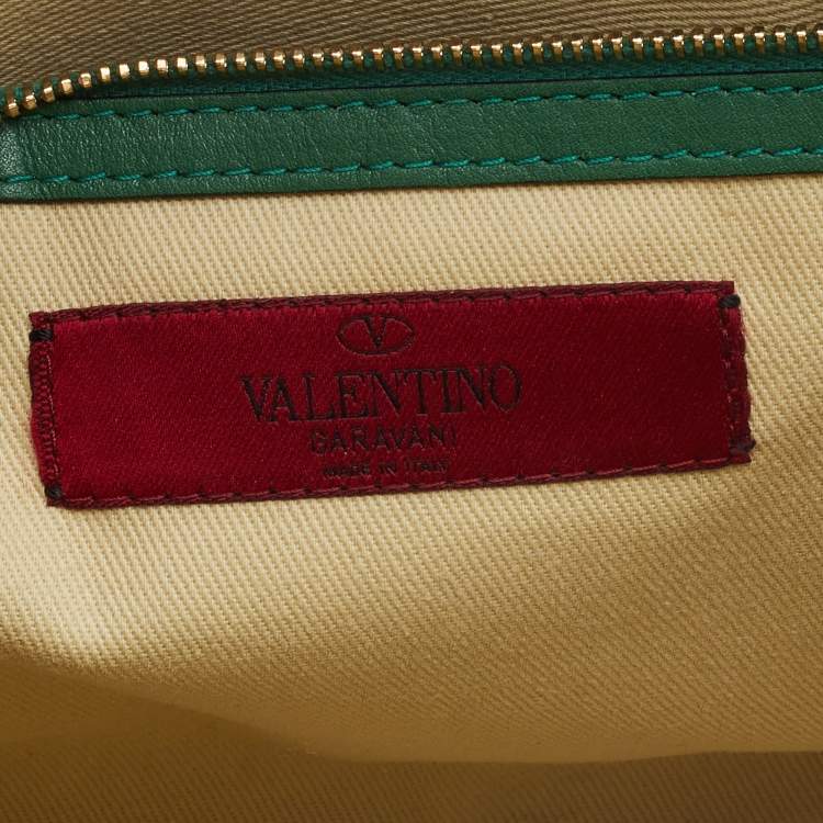 Pre Owned Valentino Green Leather Small Rockstud Trapeze Tote