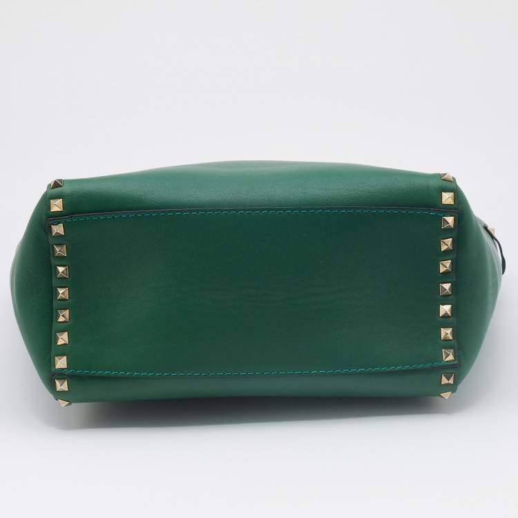 Pre Owned Valentino Green Leather Small Rockstud Trapeze Tote