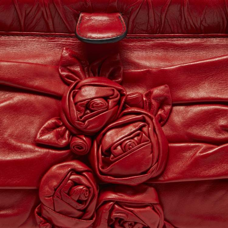 Pre Owned Valentino Red Leather Rose Frame Satchel