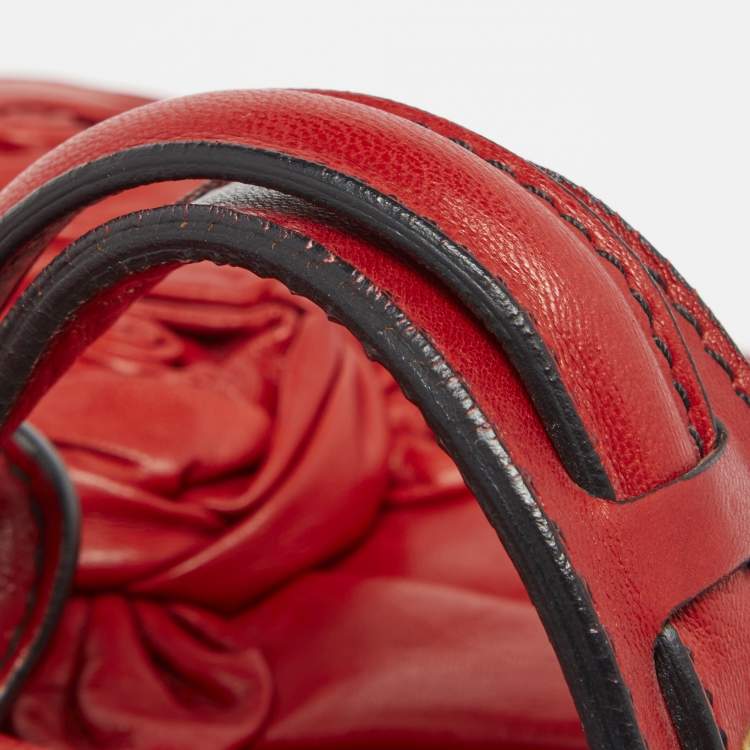 Pre Owned Valentino Red Leather Rose Frame Satchel