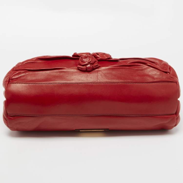 Pre Owned Valentino Red Leather Rose Frame Satchel