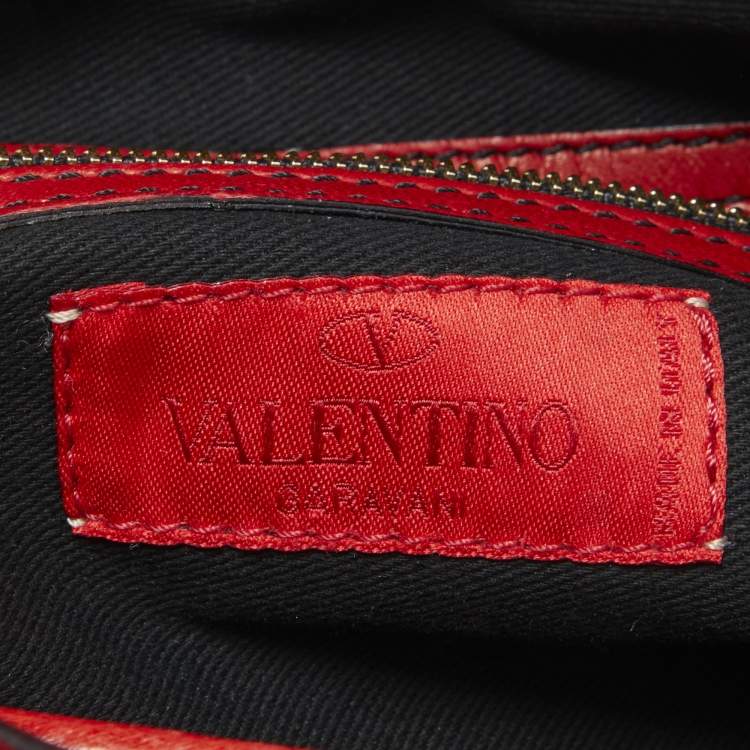 Pre Owned Valentino Red Leather Rose Frame Satchel