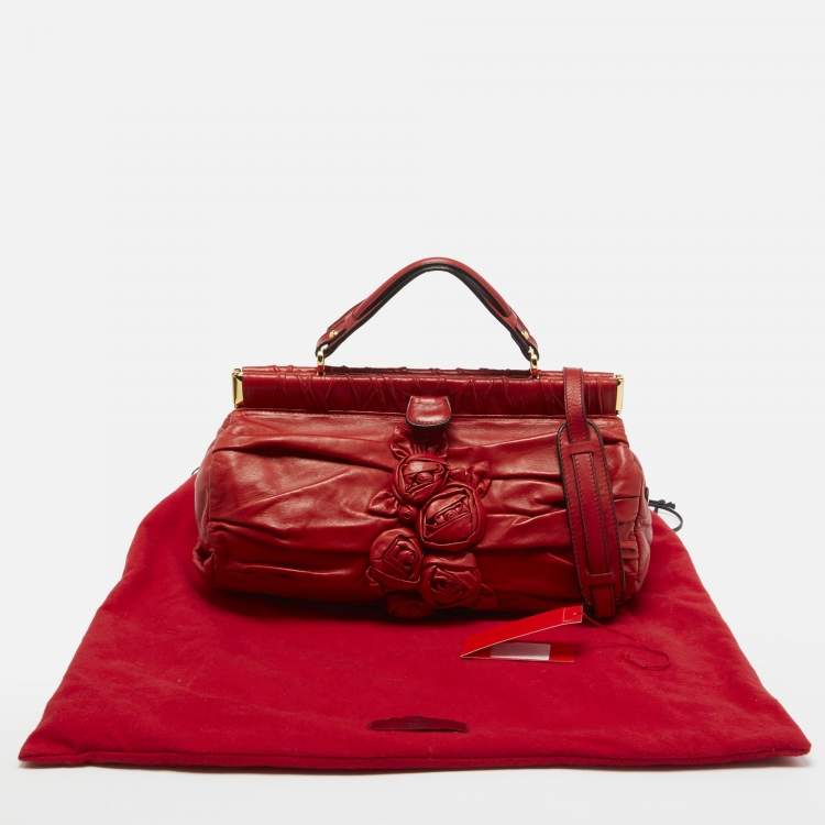Pre Owned Valentino Red Leather Rose Frame Satchel