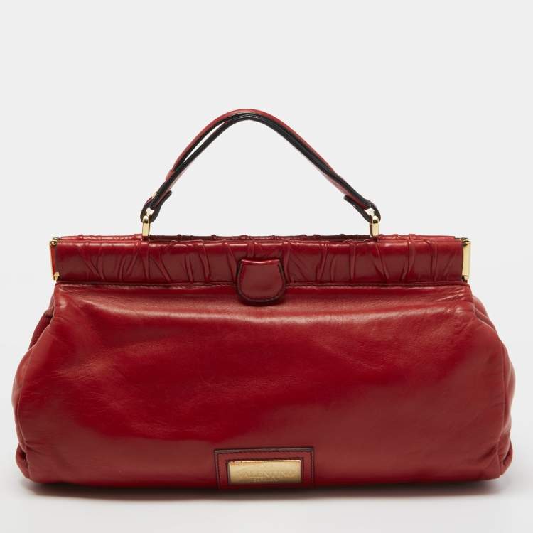 Pre Owned Valentino Red Leather Rose Frame Satchel