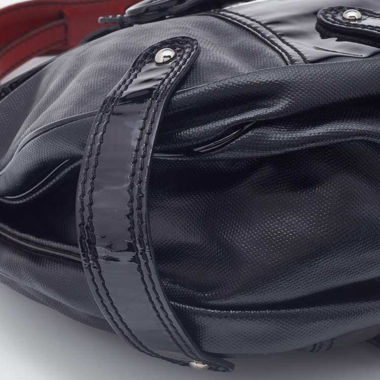 Pre Owned Valentino Black Patent Leather and Coated Canvas Catch Hobo