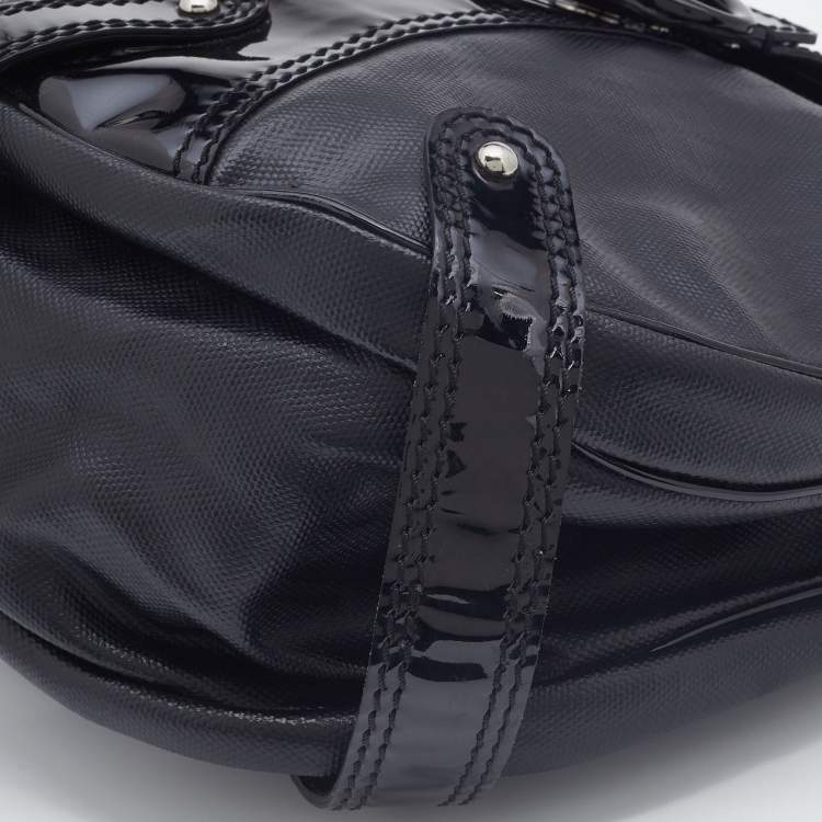 Pre Owned Valentino Black Patent Leather and Coated Canvas Catch Hobo