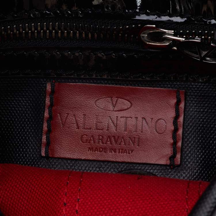 Pre Owned Valentino Black Patent Leather and Coated Canvas Catch Hobo
