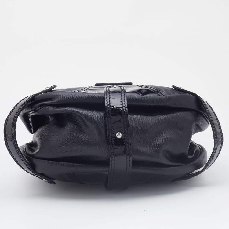 Pre Owned Valentino Black Patent Leather and Coated Canvas Catch Hobo