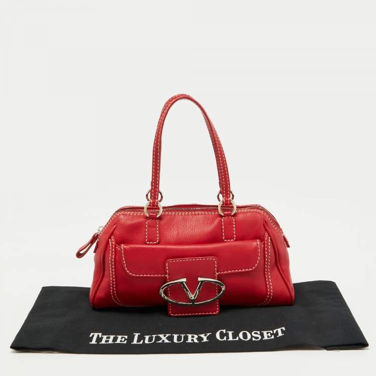 مملوكة مسبقًا Valentino Red Leather Front Pocket Satchel