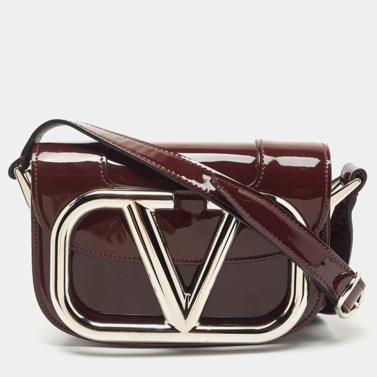 Valentino Burgundy Leather VLogo Supervee Crossbody Bag Valentino