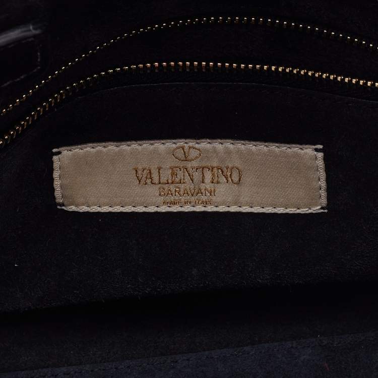 Pre Owned Valentino Black Leather Small Beads Embellished Rockstud Rolling Top Handle Bag