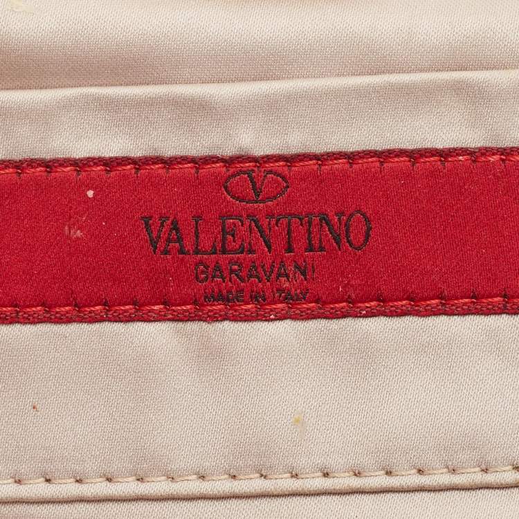 Pre Owned Valentino Beige Satin Floral Crystal Embellished Chain Clutch