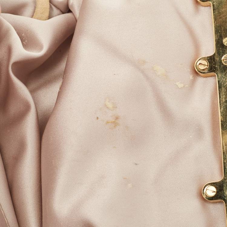 Pre Owned Valentino Beige Satin Floral Crystal Embellished Chain Clutch