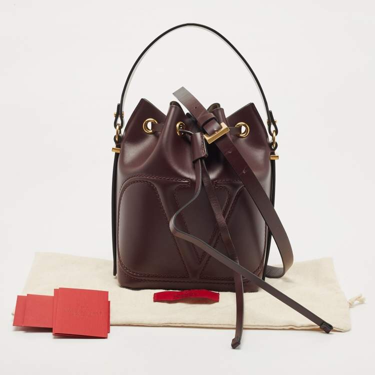 Pre Owned Valentino Burgundy Leather VLogo Bucket Bag