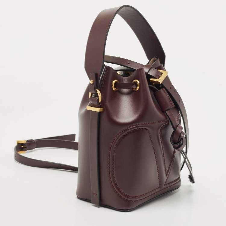 Pre Owned Valentino Burgundy Leather VLogo Bucket Bag