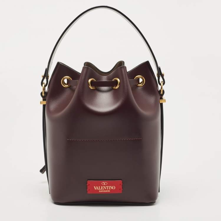 Pre Owned Valentino Burgundy Leather VLogo Bucket Bag
