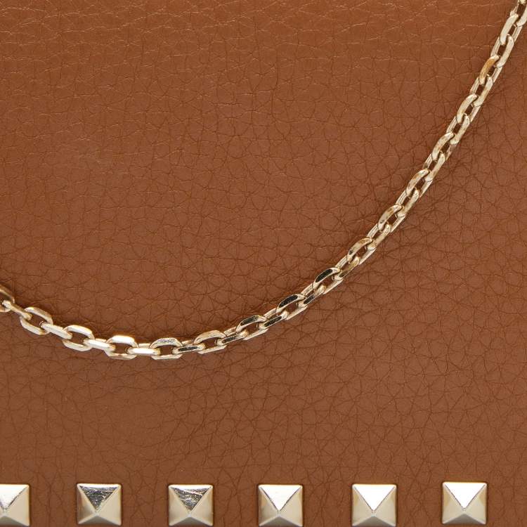 Pre Owned Valentino Tan Leather Rockstud Chain Clutch